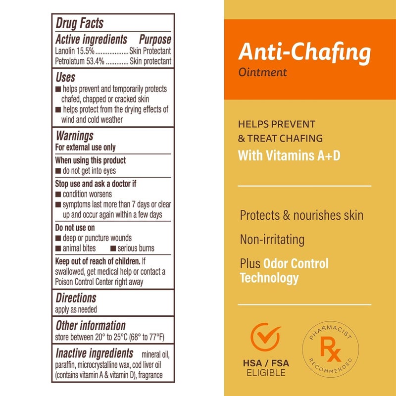 A + D Anti-Chafing Ointment – Helps protect & treat skin irritation from friction or chafing, with odor control technology, pharmacist recommended and non-irritating – 1.5 oz - Image 2